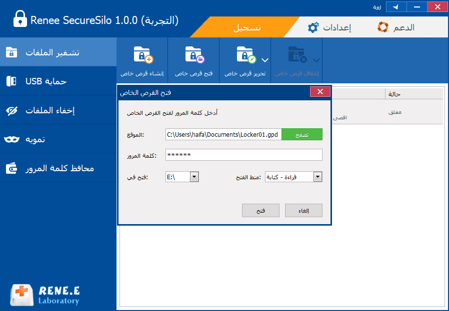 فتح الملفات المقفلة في Renee Secure Silo