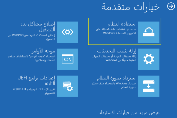 استعادة النظام في خيارات متقدمة