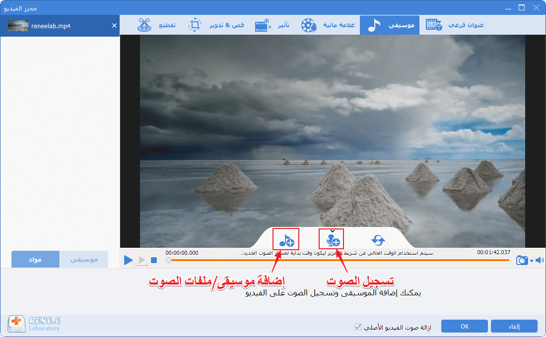 إضافة الموسيقى باستخدام Renee Video Editor Pro