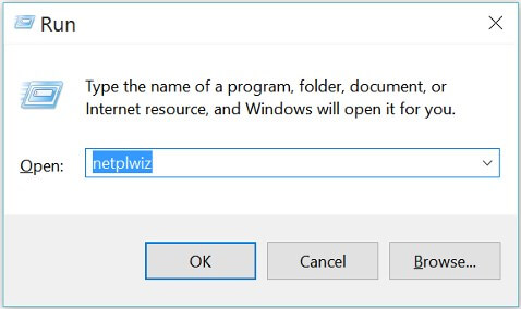 أدخل netplwiz في نافذة التشغيل