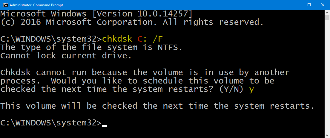 أدخل chkdsk c f في موجه الأوامر