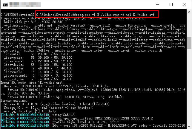 إخراج مقاطع الفيديو باستخدام ffmpeg