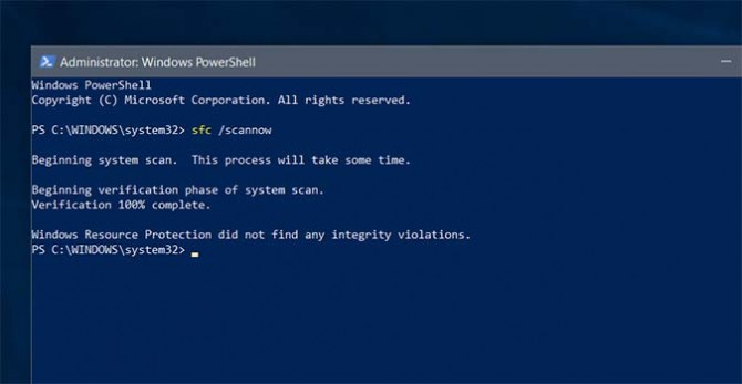 تشغيل sfc /scannow في Powershell