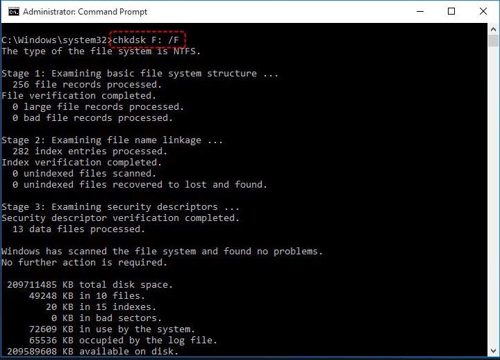 chkdsk f / f لإصلاح استرداد بطاقة sd