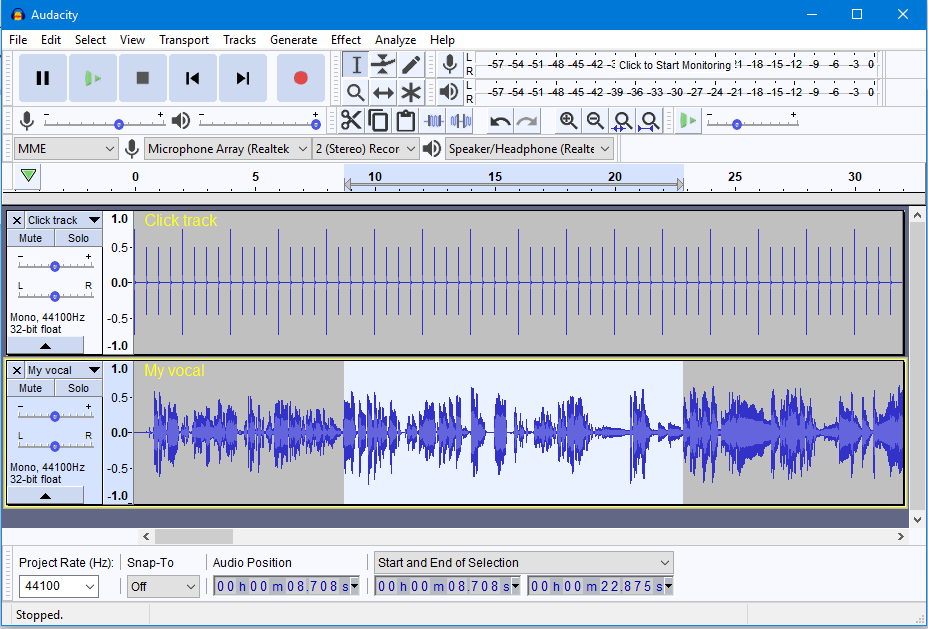 برنامج المزج الموسيقي audacity