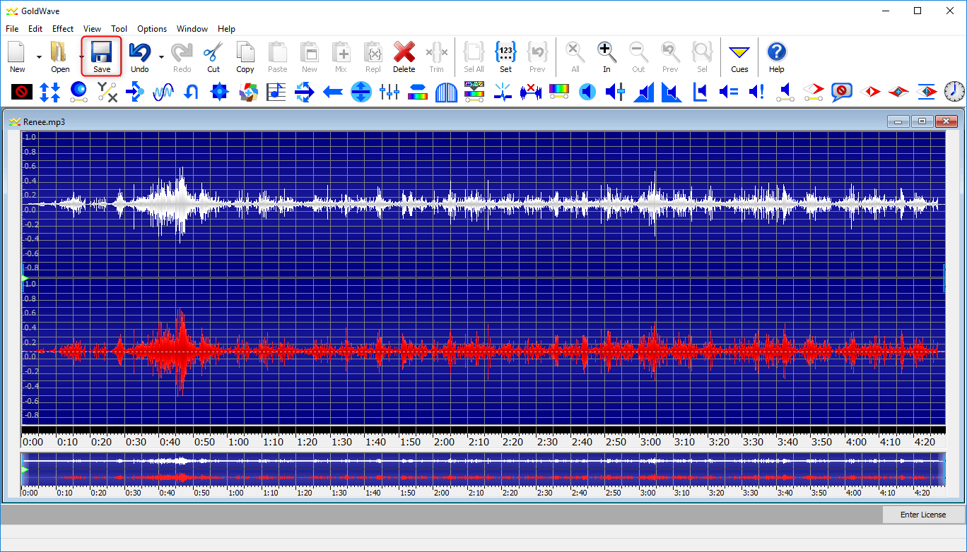 حفظ الأغنية المعكوسة في GoldWave