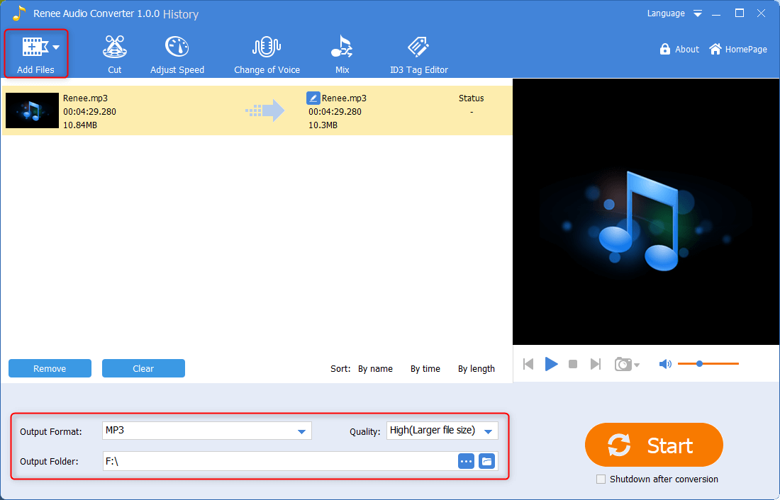 حدد الملفات المستهدفة في برنامج Renee Audio Converter