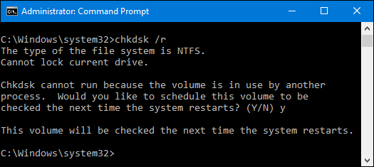 اضغط على Enter لتشغيل chkdsk r لإصلاح الأخطاء