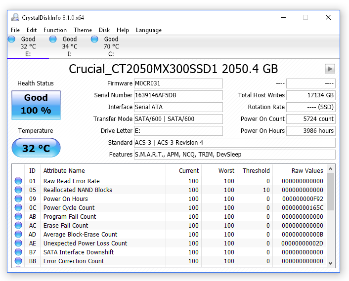 قم بتشغيل فحص صحة SSD باستخدام crystaldiskinfo