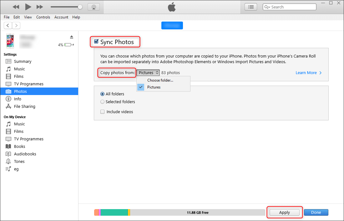 كيفية نقل مجلد الصور من بطاقة sd إلى itunes على الكمبيوتر وإلى iPhone