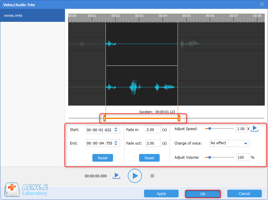 قص ملف m4a باستخدام Renee Audio Tools