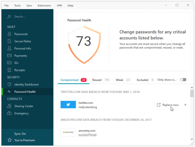 منظم كلمات المرور dashlane