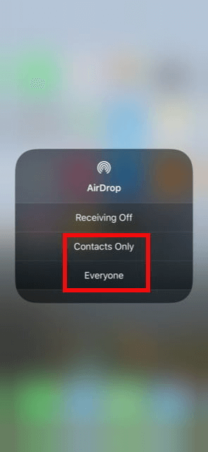 حدد جهة الاتصال فقط أو الجميع للإسقاط الجوي لـ ios airdrop