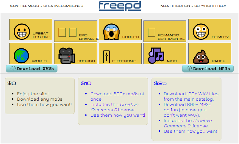 الحصول على المواد الصوتية من freepd