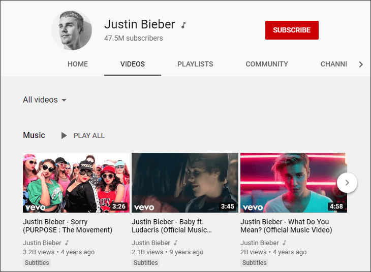 تنزيل الموسيقى من قناة Justin Bieber من يوتيوب وتحويلها إلى صوت