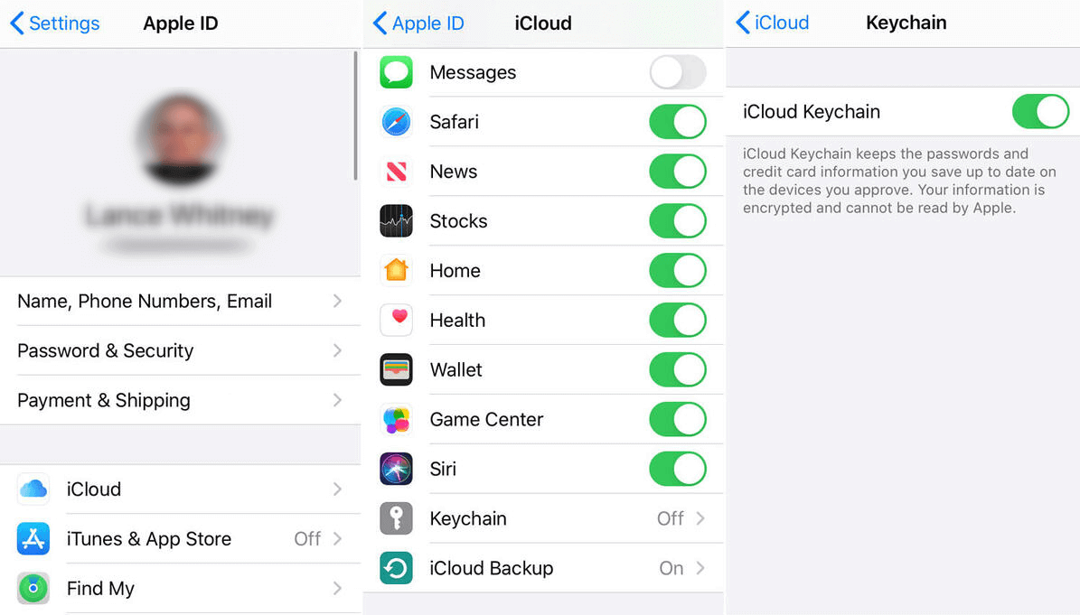 إدارة كلمة المرور في سلسلة مفاتيح icloud