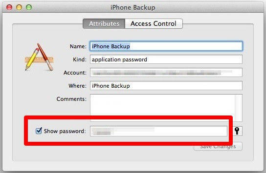 إظهار Assword للنسخ الاحتياطي لـ iTunes في Keychain Access لأداة فتح النسخ الاحتياطي لـ iPhone