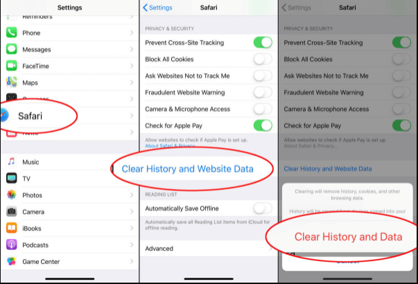 مسح السجل والبيانات من موقع سفاري في الايفون
