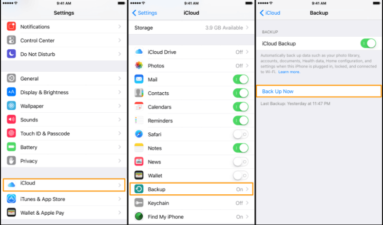 حدد عمل نسخة احتياطية للآيفون الآن على icloud