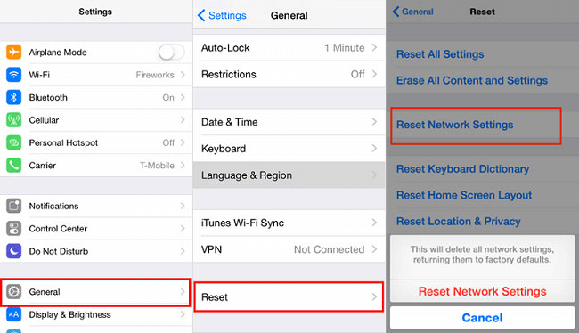 تمكين لإعادة ضبط إعدادات شبكة iPhone