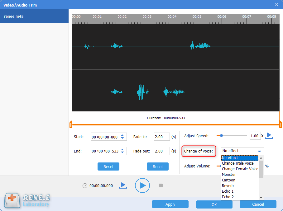 تغيير الصوت الخاص مع Renee Audio Tools