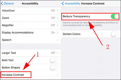 قم بإيقاف تشغيل شفافية iPhone