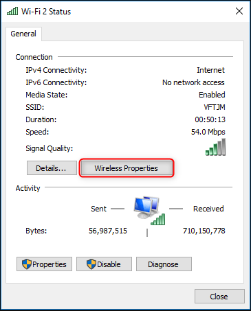 تحقق من الخصائص اللاسلكية في حالة wlan