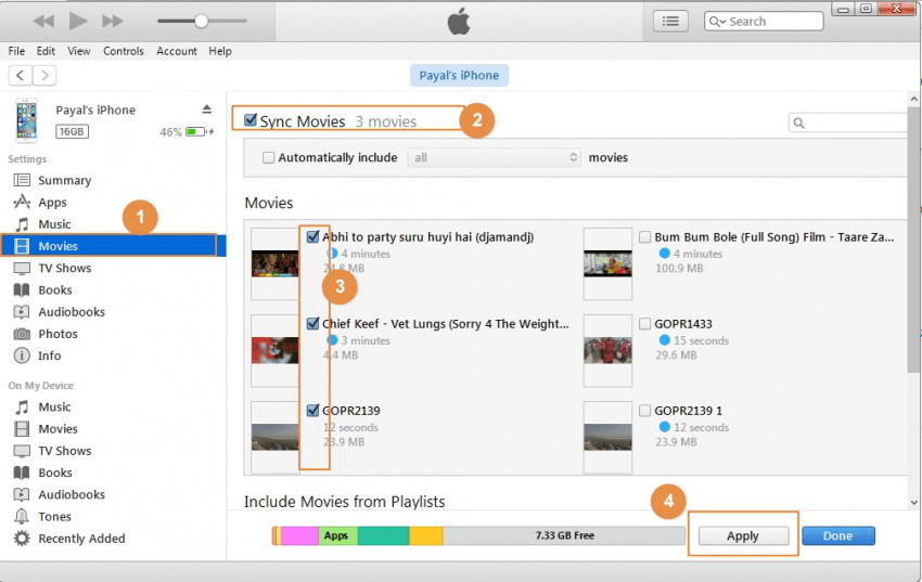 مزامنة الأفلام من iphone إلى الكمبيوتر
